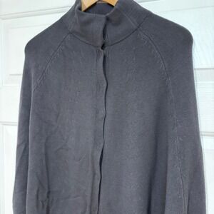 Tarnish Gray Poncho Sweater with Sleeves Mock Neck Snap Up OS Lagen Boho Layer